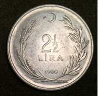 Picture of Турция 1960 г. • KM# 893.3 • 2 1/2 лиры • первый год чеканки типа • регулярный выпуск • AU ( кат.- $30,00 )