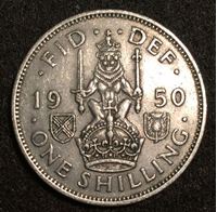 Изображение Великобритания 1950 г. • KM# 877 • 1 шиллинг • Георг VI • герб Шотландии • регулярный выпуск • AU ( кат.- $15,00 )