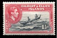 Bild von Гилберта и Эллис о-ва 1939-55 гг. Gb# 45 • 1 1/2d. • Георг VI основной выпуск • каноэ на рифе • MLH OG XF