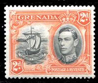 Изображение Гренада 1938-50 гг. Gb# 156a • 2d. • Георг VI основной выпуск • Парусник (перф. - 13,5 х 12,5) • MLH OG XF ( кат.- £3 )