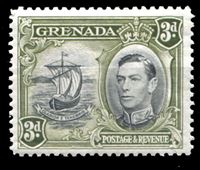 Изображение Гренада 1938-50 гг. Gb# 158 • 3d. • Парусник (перф. - 12,5 х 13) • MLH OG XF ( кат.- £16 )