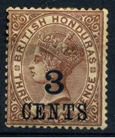 Изображение Британский Гондурас 1900-1903 гг. Gb# 38 • 3c. на 3d. • надпечатка нов. номинала • MH OG VF ( кат.- £4 )