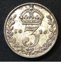 Image de Великобритания 1916 г. • KM# 813 • 3 пенса • (серебро) • Георг V • регулярный выпуск • XF