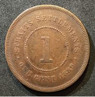 Picture of Стрейтс-Сетлментс 1889 г. • KM# 16 • 1 цент • королева Виктория • регулярный выпуск • XF- ( кат.- $160,00 )