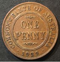 Picture of Австралия 1929 г. • KM# 23 • 1 пенни • Георг V • регулярный выпуск • XF- ( кат.- $55,00 )