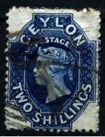 Изображение Цейлон 1867-1870 гг. Gb# 72 • 2 sh. • (перф. - 12,5 • в.з. - СС) • Королева Виктория • Used XF ( кат.- £25 )