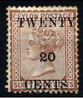 Изображение Цейлон 1882 г. Gb# 143 • 20 на 64 c. • Королева Виктория • надпечатка нов. номинала • стандарт • MH OG VF ( кат.- £15 )