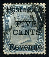 Изображение Цейлон 1885 г. Gb# 155 • 5 на 32 c. • Королева Виктория • надпечатка нов. номинала • стандарт • Used XF ( кат.- £15 )