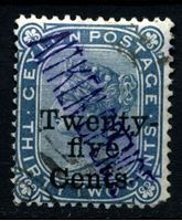 Изображение Цейлон 1885 г. Gb# 167 • 25 на 32 c. • Королева Виктория • надпечатка нов. номинала • стандарт • Used VF ( кат.- £8 )
