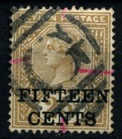 Изображение Цейлон 1891 г. Gb# 239 • 15 на 25 c. • Королева Виктория • надпечатка нов. номинала • стандарт • Used VF ( кат.- £20 )