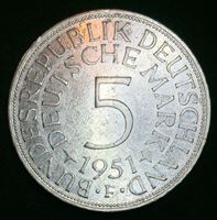 Изображение Германия ФРГ 1951 г. F (Штутгарт) • KM# 112.1 • 5 марок • серебро • регулярный выпуск • AU ( кат.- $30,00 )
