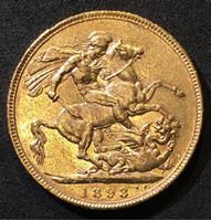Bild von Великобритания 1893 г. • KM# 785 • соверен • золото • королева Виктория • св. Георгий • регулярный выпуск • AU+