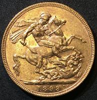 Bild von Великобритания 1893 г. • KM# 785 • соверен • золото • королева Виктория • св. Георгий • регулярный выпуск • BU-