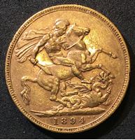 Image de Австралия 1894 г. M (Мельбурн) • KM# 13 • соверен • королева Виктория • св. Георгий • регулярный выпуск • AU