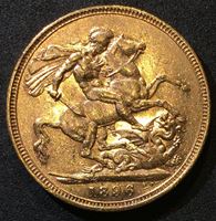 Изображение Австралия 1896 г. M (Мельбурн) • KM# 13 • соверен • королева Виктория • св. Георгий • регулярный выпуск • AU+
