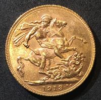 Изображение Великобритания 1913 г. • KM# 820 • соверен • золото • Георг V • св. Георгий • регулярный выпуск • MS BU люкс!