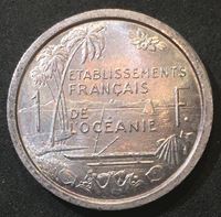 Picture of Французская Океания 1949 г. • KM# 2 • 1 франк • год - тип • бухта и пальмы • регулярный выпуск • MS BU