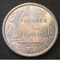 Picture of Французская Полинезия 1965 г. • KM# 3 • 2 франка • год - тип • бухта и пальмы • регулярный выпуск • MS BU люкс!