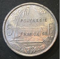 Image de Французская Полинезия 1965 г. • KM# 4 • 5 франков • год - тип • бухта и пальмы • регулярный выпуск • MS BU