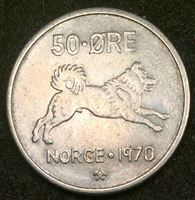 Изображение Норвегия 1970 г. • KM# 408 • 50 эре • малотиражный год! • Улаф V • собака • регулярный выпуск • AU+ ( кат.- $6,00 )