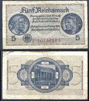 Bild von Германия 3-й рейх 1940-45 гг. P# R138b • 5 рейхсмарок • для "Восточных земель" • оккупационный выпуск • серия № - 8 цифр • F+ ( кат. - $15 )