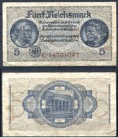 Bild von Германия 3-й рейх 1940-45 гг. P# R138b • 5 рейхсмарок • для "Восточных земель" • оккупационный выпуск • серия № - 8 цифр • VF ( кат. - $20 )