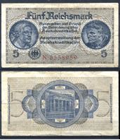Изображение Германия 3-й рейх 1940-45 гг. P# R138a • 5 рейхсмарок • для "Восточных земель" • оккупационный выпуск • серия № - 7 цифр • VF ( кат. - $15 )