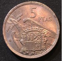 Изображение Испания 1957 г. (69 ) • KM# 786 • 5 песет • генерал Франко • регулярный выпуск • MS BU ( кат.- $5,00 )