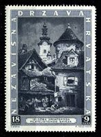 Изображение Хорватия 1943 г. SC# B39 • 18 + 9 k. • Филателистическая выставка в Загребе • церковь св. Марии • благотворительный выпуск • MNH OG XF