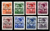 Изображение Хорватия 1941 г. SC# 1-8 • 50 p. - 5.50 d. • 1-й выпуск независимой Хорватии • надпечатки на м. Югославии • Mint NG VF • полн. серия ( кат.- $90 )