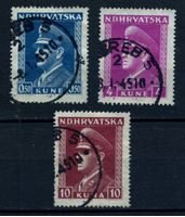 Изображение Хорватия 1943-44 гг. SC# 62,69,73 • 50 b.,4 и 10 k. • Анте Павелич • Used VF