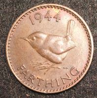 Изображение Великобритания 1944 г. • KM# 843 • фартинг • Георг VI • воробей • регулярный выпуск • BU- ( кат.- $6,00 )