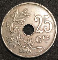 Изображение Бельгия 1909 г. • KM# 62 • 25 сантимов • французский текст "Belgique" • регулярный выпуск • XF+ ( кат.- $30,00 )