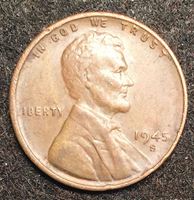 Изображение США 1945 г. S • KM# A132 • 1 цент • Авраам Линкольн • регулярный выпуск • XF+