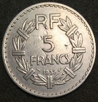 Изображение Франция 1935 г. • KM# 888 • 5 франков • регулярный выпуск • AU