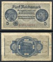Image de Германия 3-й рейх 1940-45 гг. P# R138b • 5 рейхсмарок • для "Восточных земель" • оккупационный выпуск • серия № - 8 цифр • F+ ( кат. - $20 )