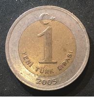 Изображение Турция 2005 г. • KM# 1169 • 1 новая лира • Мустафа Кемаль Ататюрк • регулярный выпуск • XF