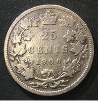 Изображение Канада 1900 г. • KM# 5 • 25 центов • (серебро) • королева Виктория • регулярный выпуск • F- ( кат.- $20,00 )