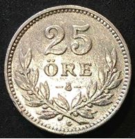 Picture of Швеция 1934 г. • KM# 785 • 25 эре • (серебро) • герб • XF-AU