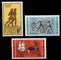 Изображение Кипр 1964 г. Gb# 246-8 • 10,25 и 75 m. • Летние Олимпийские игры в Токио • MNH OG XF • полн. серия