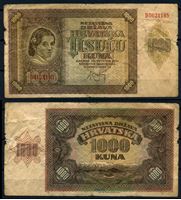 Изображение Хорватия 1941 г. P# 4 • 1000 кун • регулярный выпуск • VG