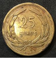 Picture of Турция 1949 г. • KM# 886 • 25 курушей • регулярный выпуск • VF-