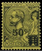 Изображение Монако 1922 г. SC# 35 • 50 c. на 1 fr. • надпечатка нов. номинала • стандарт • MLH OG XF ( кат.- $6 )