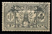 Изображение Новые Гебриды Британские 1925 г. Gb# 43 • 1 d. (5 c.) • бивалютный выпуск • оружие и идолы • Used(ФГ) XF ( кат.- £20 )