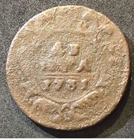 Picture of Россия 1731 г. • Уе# 2485 • деньга • гурт - сетка • Имперский орел • регулярный выпуск • VG-