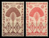 Изображение Мадагаскар 1943 г. SC# 246,8 • 0.80 и 1.50 fr. • дерево путника • MNH OG XF