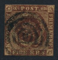 Изображение Дания 1851 г. SC# 2 • 4 rs. • королевская эмблема • Used VF ( кат.- $40 )