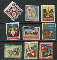 Изображение США 1921-32 гг. • лот 9 разных старинных марок-этикеток • Рождество • Mint OG/NG F-VF