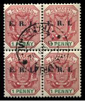 Изображение Трансвааль 1901-2 гг. Gb# 239 • 1 d. • надпечатка "E.R.I." • герб колонии • Used(ФГ) XF • кв.блок