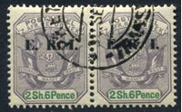 Изображение Трансвааль 1901-2 гг. Gb# 242 • 2s.6d. (концовка серии) • надпечатка "E.R.I." • герб колонии • Used(ФГ) VF • пара ( кат.- £60 )